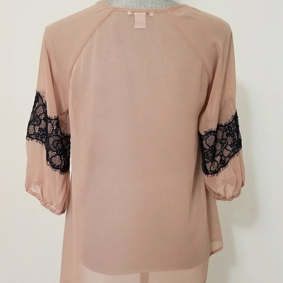 Bar III Womens Navy Lace Semi Sheer Blouse Small - Picture 7 of 8